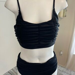 Two Piece Black Ruche Top and High Waist Bottoms Size Med